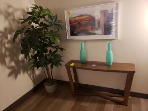Wood Accent Table w/Glass Vase, Artificial Plant (Lot)